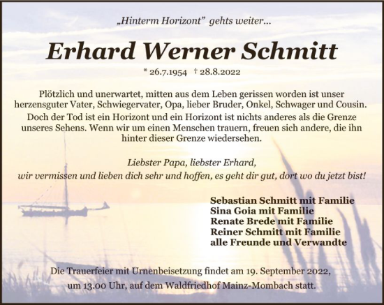 Traueranzeige von Erhard Werner Sehmitt von vrm-trauer AZ Mainz