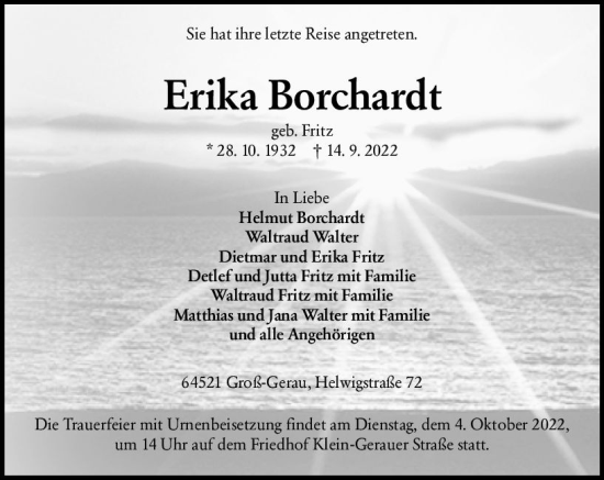 Traueranzeige von Erika Borchardt von vrm-trauer Groß-Gerauer Echo