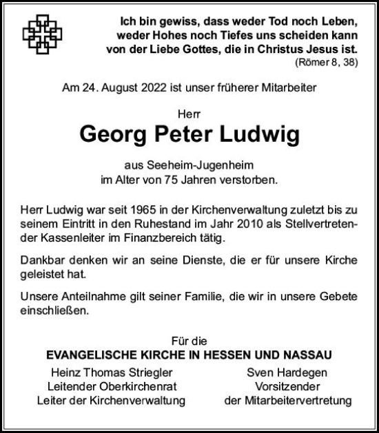 Traueranzeige von Georg Peter Ludwig von vrm-trauer Darmstädter Echo