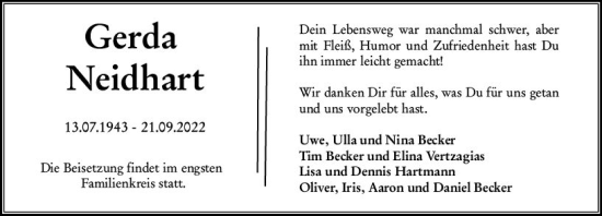 Traueranzeige von Gerda Neidhart von vrm-trauer Groß-Gerauer Echo