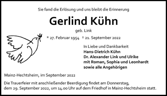 Traueranzeige von Gerlind Kühn von vrm-trauer AZ Mainz