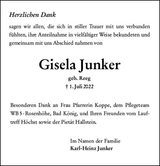 Traueranzeige von Gisela Junker von vrm-trauer Odenwälder Echo