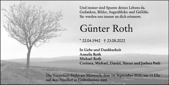 Traueranzeige von Günter Roth von vrm-trauer Darmstädter Echo