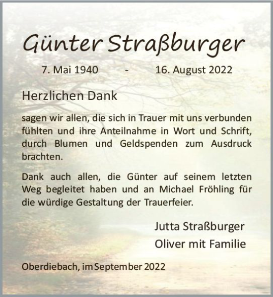 Traueranzeige von Günter Straßburger von vrm-trauer Allgemeine  Zeitung Ingelheim-Bingen