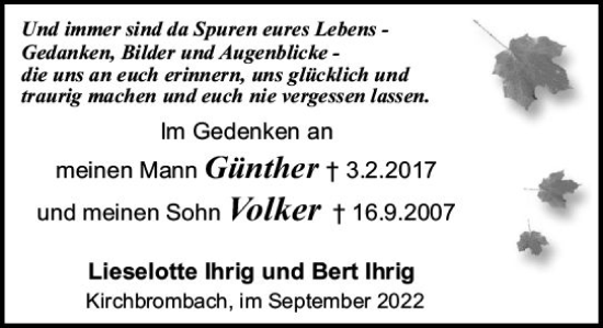 Traueranzeige von Günther Ihrig von vrm-trauer Odenwälder Echo
