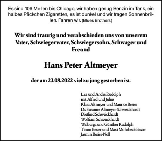 Traueranzeige von Hans Peter Altmeyer von vrm-trauer AZ Mainz