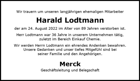 Traueranzeige von Harald Lodtmann von vrm-trauer Darmstädter Echo