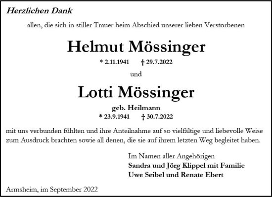Traueranzeige von Helmut Mössinger von vrm-trauer Allgemeine Zeitung Alzey