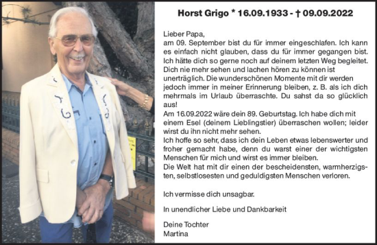 Traueranzeige von Horst Grigo von vrm-trauer AZ Mainz