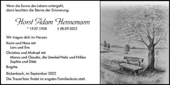 Traueranzeige von Horst Adam Hennemann von vrm-trauer Darmstädter Echo