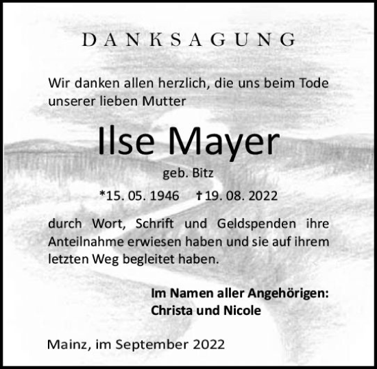 Traueranzeige von Ilse Mayer von vrm-trauer AZ Mainz