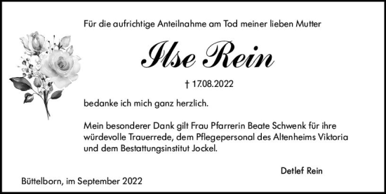 Traueranzeige von Ilse Rein von vrm-trauer Groß-Gerauer Echo