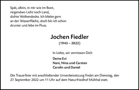 Traueranzeige von Jochen Fiedler von vrm-trauer Darmstädter Echo