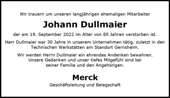 Traueranzeige von Johann Dullmaier von vrm-trauer Groß-Gerauer Echo