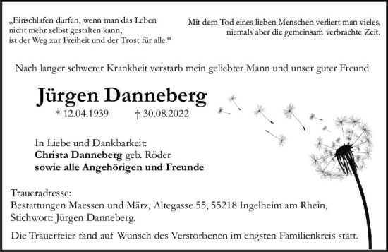 Traueranzeige von Jürgen Danneberg von vrm-trauer Allgemeine  Zeitung Ingelheim-Bingen