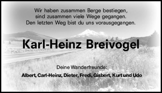 Traueranzeige von Kari-Heinz Breivogel von vrm-trauer AZ Mainz