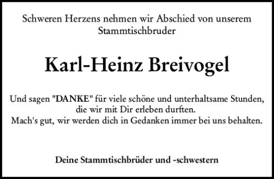 Traueranzeige von Karl-Heinz Breivogel von vrm-trauer AZ Mainz