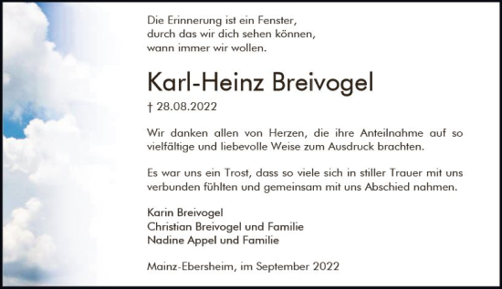 Traueranzeige von Karl-Heinz Breivogel von vrm-trauer AZ Mainz