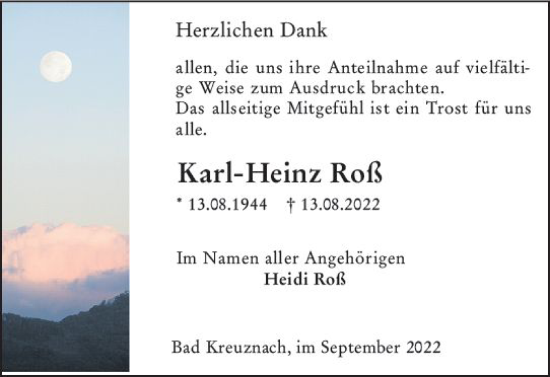 Traueranzeige von Karl-Heinz Roß von vrm-trauer Rüsselsheimer Echo / MainSpitze