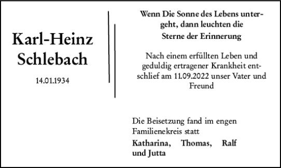 Traueranzeige von Karl-Heinz Schlebach von vrm-trauer Wormser Zeitung