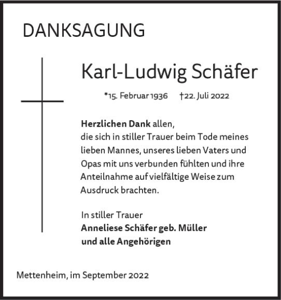 Traueranzeige von Karl-Ludwig Schäfer von vrm-trauer Wormser Zeitung