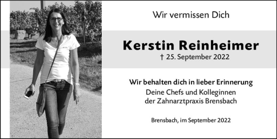 Traueranzeige von Kerstin Reinheimer von vrm-trauer Odenwälder Echo