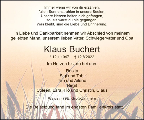 Traueranzeige von Klaus Buchert von vrm-trauer Darmstädter Echo