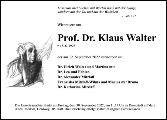 Traueranzeige von Klaus Walter von vrm-trauer Darmstädter Echo