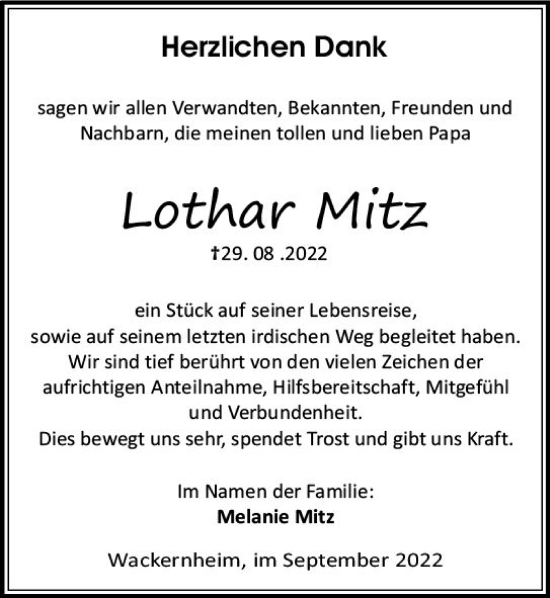 Traueranzeige von Lothar Mitz von vrm-trauer Allgemeine  Zeitung Ingelheim-Bingen