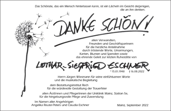 Traueranzeige von Lothar-Siegfried Eschmer von vrm-trauer AZ Mainz