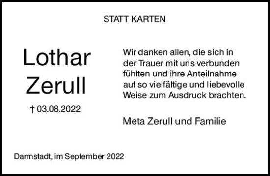 Traueranzeige von Lothar Zerull von vrm-trauer Darmstädter Echo