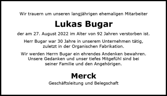 Traueranzeige von Lukas Bugar von vrm-trauer Darmstädter Echo
