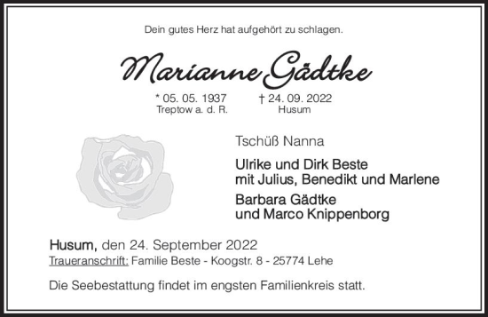 Traueranzeige von Marianne Gädtke von vrm-trauer Darmstädter Echo