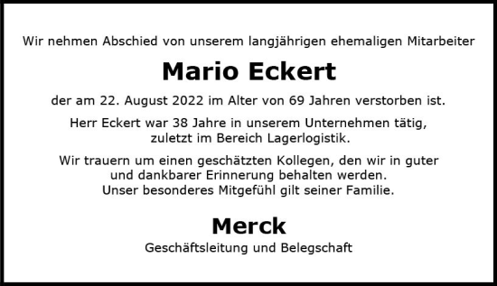 Traueranzeige von Mario Eckert von vrm-trauer Darmstädter Echo