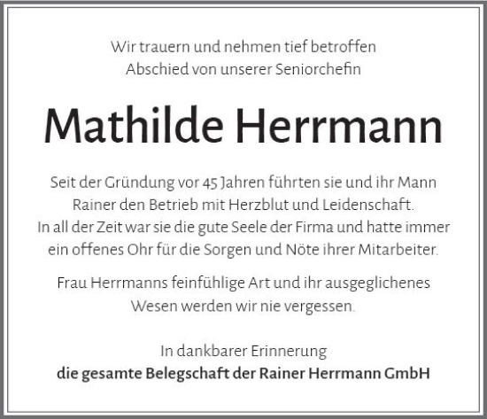 Traueranzeige von Mathilde Herrmann von vrm-trauer Allg. Zeitung Bad Kreuznach