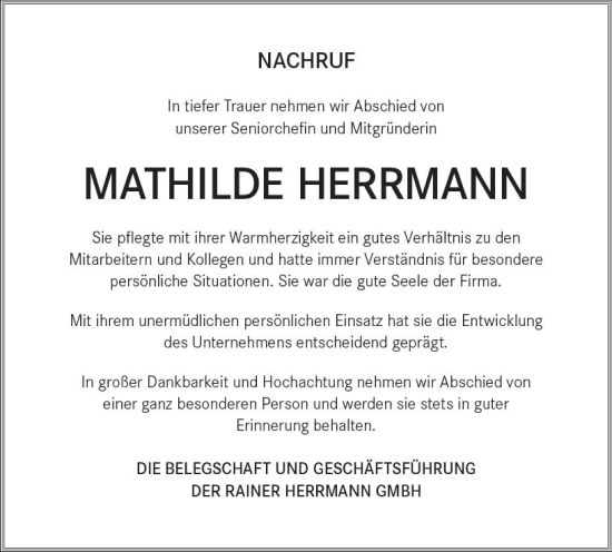 Traueranzeige von Mathilde Herrmann von vrm-trauer Allg. Zeitung Bad Kreuznach
