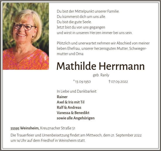 Traueranzeige von Mathilde Herrmann von vrm-trauer Allg. Zeitung Bad Kreuznach