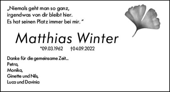 Traueranzeige von Matthias Winter von vrm-trauer Wiesbadener Kurier