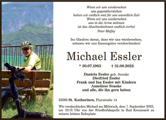 Traueranzeige von Michael Essler von vrm-trauer Allg. Zeitung Bad Kreuznach