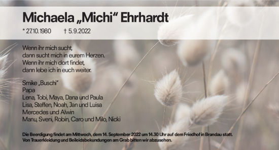 Traueranzeige von Michaela Ehrhardt von vrm-trauer Darmstädter Echo