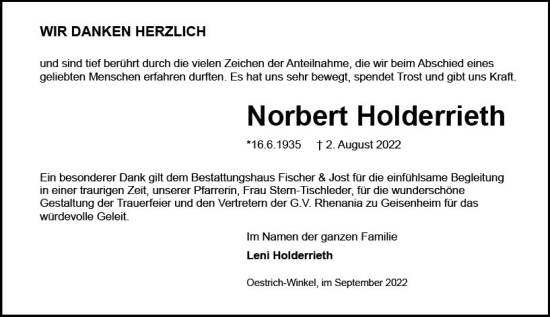 Traueranzeige von Norbert Holderrieth von vrm-trauer Wiesbadener Kurier