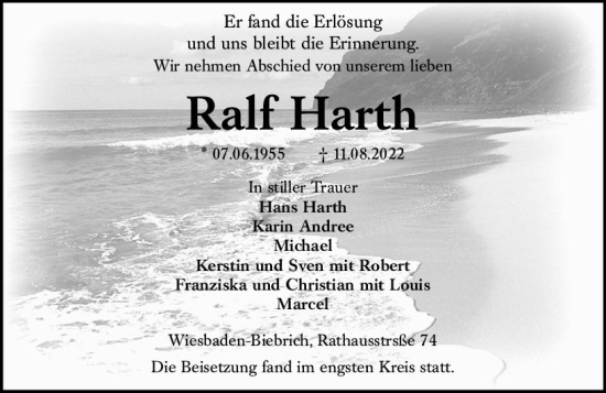 Traueranzeige von Ralf Harth von vrm-trauer Wiesbadener Kurier