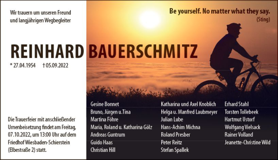 Traueranzeige von Reinhard Bauerschmitz von vrm-trauer Wiesbadener Kurier