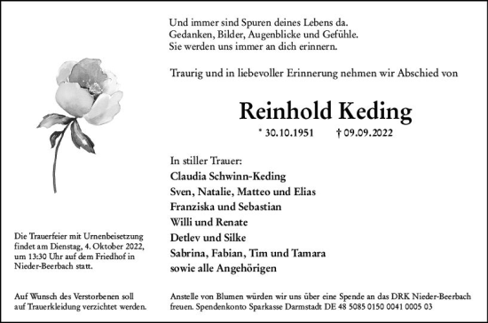 Traueranzeige von Reinhold Keding von vrm-trauer Darmstädter Echo