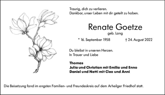 Traueranzeige von Renate Goetze von vrm-trauer Darmstädter Echo