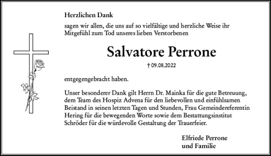 Traueranzeige von Salvatore Perrone von vrm-trauer Wiesbadener Kurier