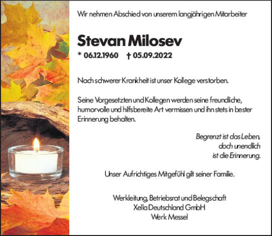 Traueranzeige von Stevan Milosev von vrm-trauer DieburgerAnzeiger/Groß-Zimmerner Lokala