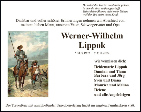 Traueranzeige von Werner-Wilhelm Lippok von vrm-trauer AZ Mainz