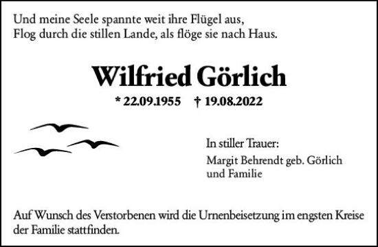 Traueranzeige von Wilfried Görlich von vrm-trauer Groß-Gerauer Echo