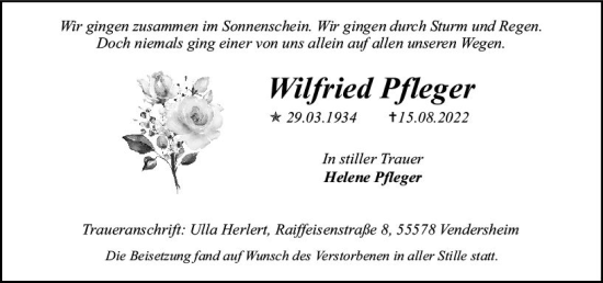 Traueranzeige von Wilfried Pfleger von vrm-trauer AZ Mainz